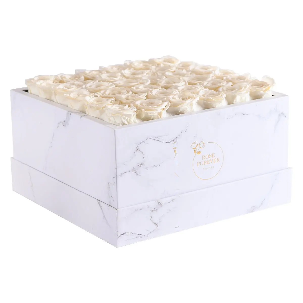 36 Ivory Rose Bouquet in White Marble Square Box, Decorative Flowers for Home Decor, Ideal Gift