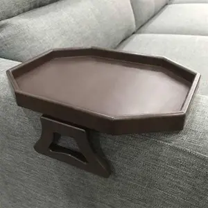 Xchouxer Couch Armrest Tray Table - Brown Plastic, Compact Space Saving Design, Spring Loaded Clip, No Assemble Required, Fits 4-9 Inch Arm Width, Ideal for Drinks, Remote Controls, Snacks