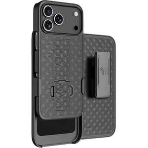 Case with Clip for iPhone 17 Pro Max, Nakedcellphone Slim Hard Shell Phone Cover with Kickstand and [Rotating/Ratchet] Belt Hip Holster Holder Combo - Black