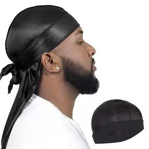 2pcs Silky Durag And Wave Cap Set, Headscarf And Headgear, Unisex hip-hop Hat, Silky Hair Cap
