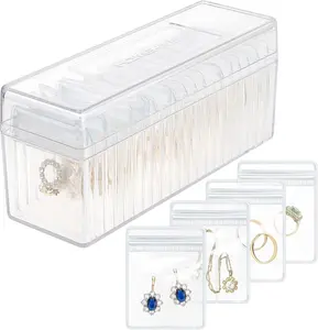 Acrylic Jewelry Box Organizer, Clear Jewelry Organizer and Storage with 20 Portable anti Tarnish Jewelry Bags, Travel Jewelry Case for Earrings/Rings/Necklaces Gifts for Women Girls, Clear HOMEHIVE
