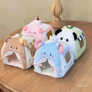 Cartoon Cotton Doll Tent Bed Creative Cute Small Animal Baby Bed Plush Doll Photography Desktop Decoration Storage Box Gift
