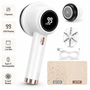 Rechargeable Fabric Shaver, 3-Speed Lint Remover with LED Display and 2 Blades for Sweaters, Clothes, Couch and Bedding