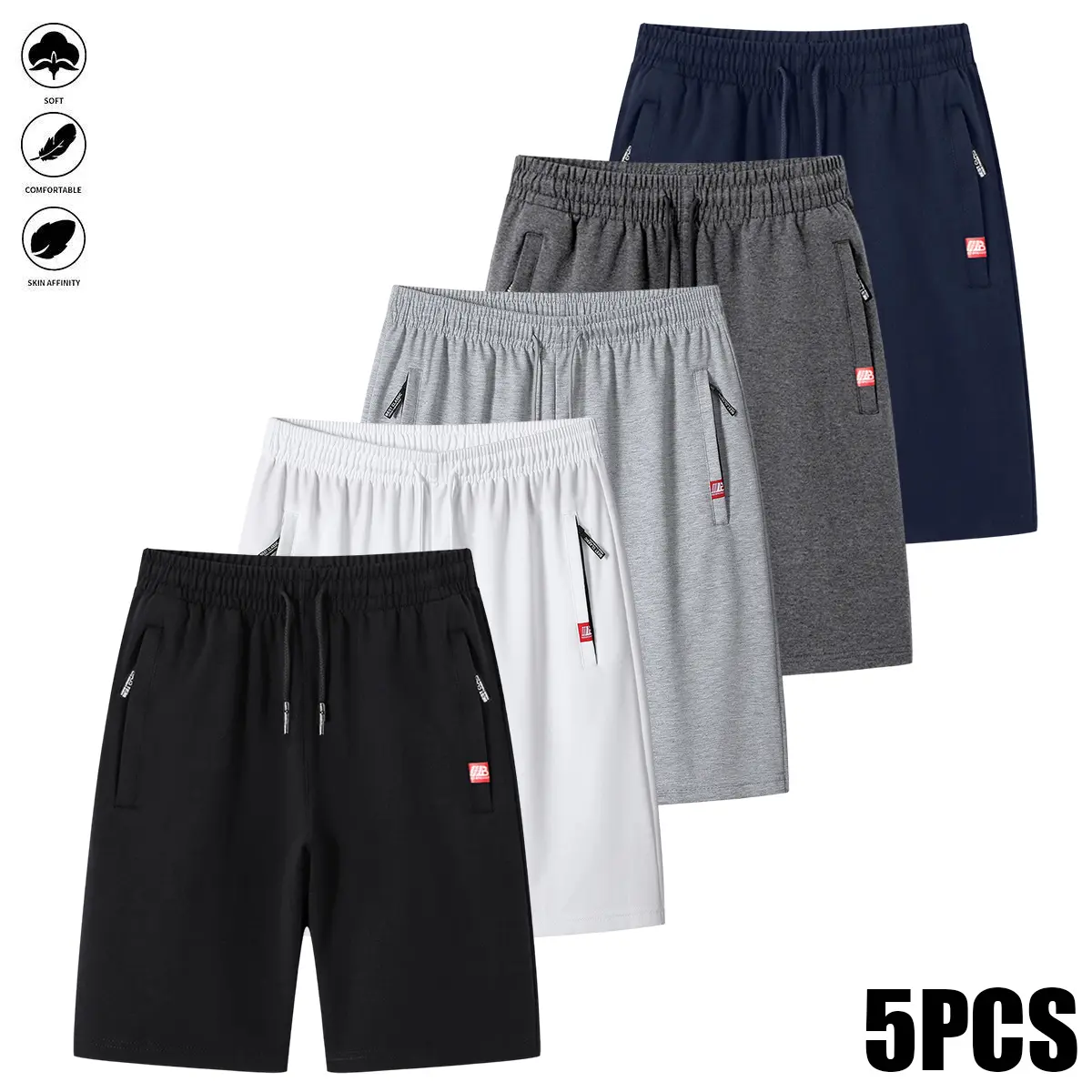 Men's Active Fitted Casual Breathable Summer Athletic Shorts (Set of 5) - With Drawstring, Zipper - Suitable for Beach, Biking, Everyday Wear, Outdoor