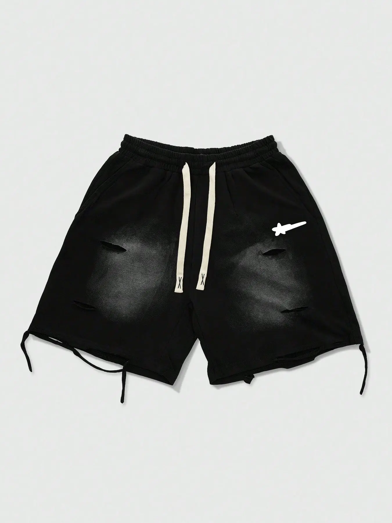 Men's Loose Fit Distressed Streetwear Fashion Fleece Shorts, Summer Casual Shorts, Gradient & Fringe Details, Colorblock Drawstring, High-Quality Heavyweight Fabric, Casual Athletic Shorts, Menswear