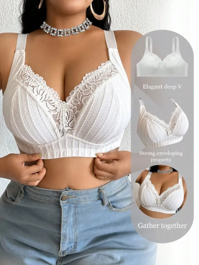 Plus Size Women Non-Wired Bra, Breathable Non-Slip Lace Patchwork Lift Up Adjustable Strap Seamless Everyday Wear,Full Coverage Jacquard Push-Up Bra,Comfortable Wireless Leopard Bras Set,Adjustable Floral Lace Push Up Bra