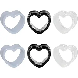 6 count Heart Shape  Ear Tunnels Plugs Set White Black Clear Stretcher Expander Ear Tunnels Ear   for Women Men