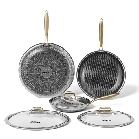 [LIVE] XBM Hybrid Nonstick Frying Pan, Tri-Ply Stainless Steel Honeycomb Skillet, Healthy PTFE/PFOA Free Ceramic Coating, Stay-Cool Handle, Induction Ready & Oven Safe Cookware Aluminium Carbon Metal pots and pans set