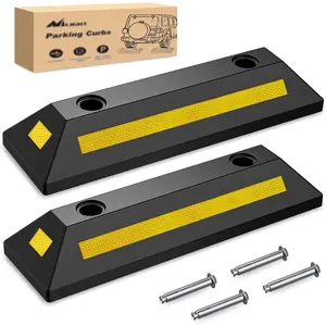 Nilight Heavy Duty Rubber Parking Curb - 2-Pack Garage Driveway Car Wheel Stopper, Parking Aid Block Gadget with Ramp