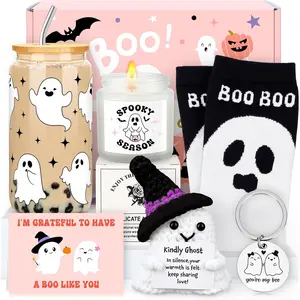 Halloween Gifts Basket for Adults Boo Baskets for Women Spooky Basket Stuffers for Women Cute Halloween Gifts Box with Glass Cup Socks Fall Boo Baskets Ideas for Teen Girl Her Best Friends Girlfriend