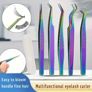 1/5pcs with storage box eyelash extension eyelash clip tweezers stainless steel beauty multicolor gold feather clip beauty tool mesh tweezers