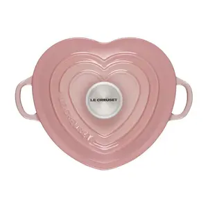 Le Creuset Shallow Heart Cocotte - Chiffon Pink with Light Gold Stainless Steel Knob 1.25qt