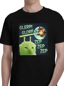 Trendy Meme-Style Home & Streetwear T-Shirt, Tiktok Viral Alien Cat Design, Comfortable Casual Top, Z Generation Fashion, Meme Lover Gift