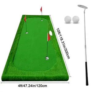 4×10FT Various Styles Of Practice Putting Mats, Large Indoor/outdoor Golf Putting Green Professional Golf Training Mat, Realistic Golf Mat With Sand Trap, 3 Golf Flags 3 Metal Cups 2 Golf Balls And 1 Golf Putter