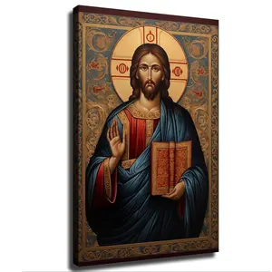 Orthodox Icon of Jesus Christ The Savior Poster Robert Frost Poem Poster Art Canvas HD Printing Artwork for Bedroom Wall Home Decoration (12*18inch_Unframed)