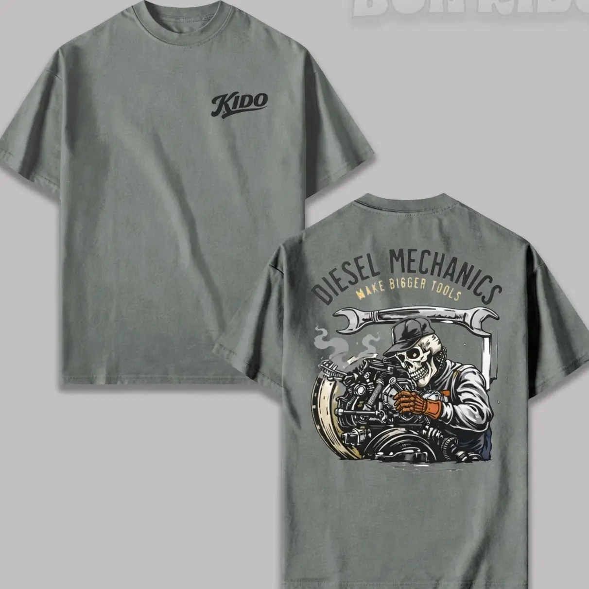 Men's Mechanic Graphic T-Shirt, Skull Engine Print Streetwear Top in Soft Breathable Cotton, Short-Sleeve Crewneck with a Comfortable Unisex Fit, Tshirt XHV