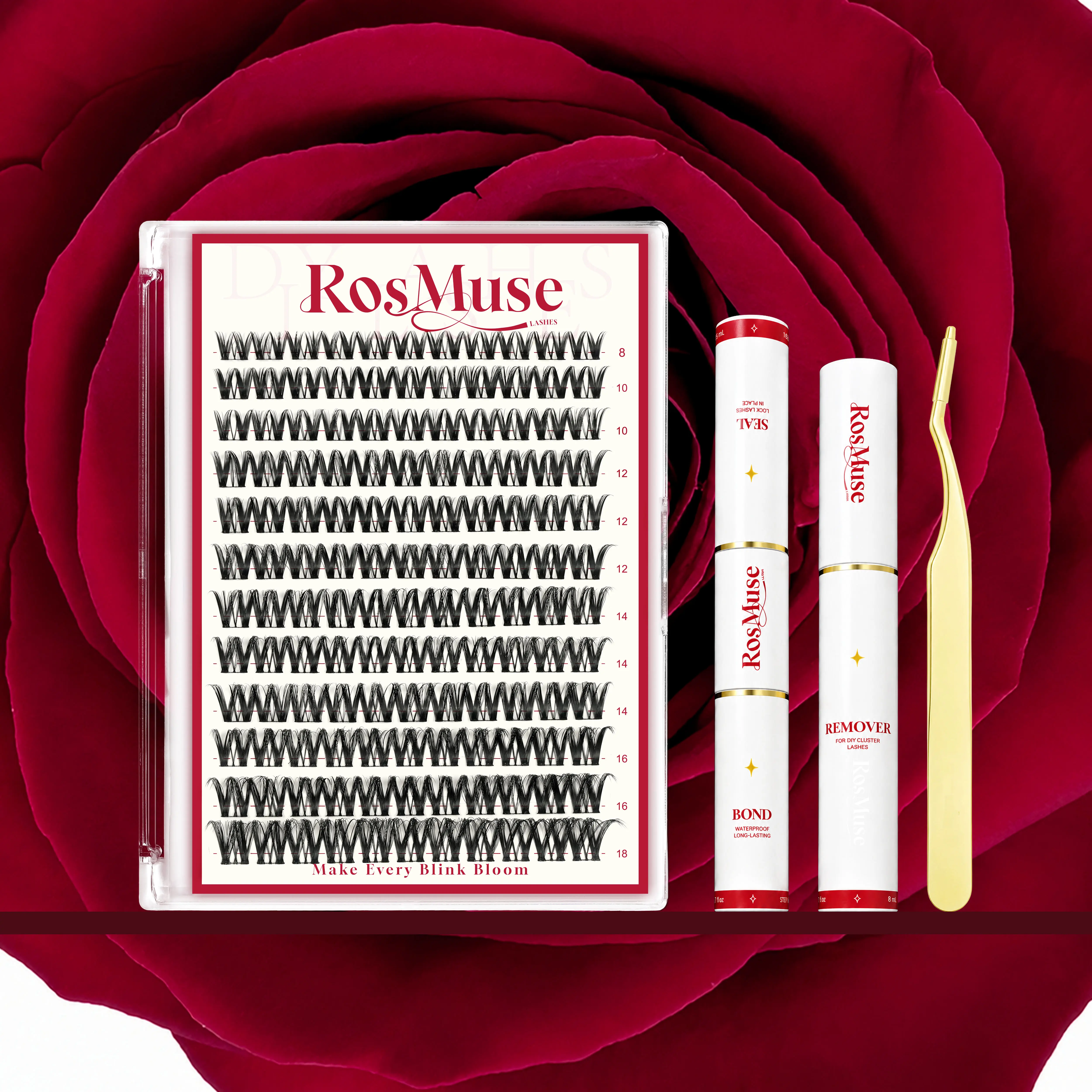 Rosmuse Flaunt Lash Clusters - Kim & Kylie Style D Curl Spider Lashes, Super Soft Thin Band, Volume-Boosting, Waterproof, Cry-Proof, Long-Lasting, Airy 3D DIY Eyelash Extensions, Seamless Fit, No-Strain Comfort for Makeup & Cosmetics