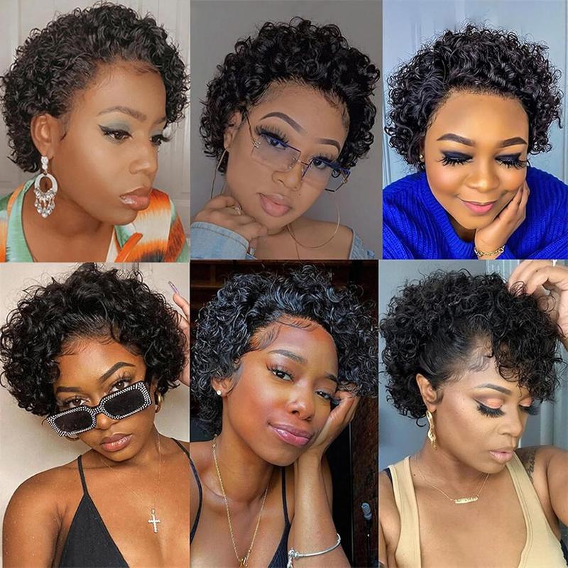 Loyom Pixie Cut Wig 6-inch Short Curly Human Hair Wig with Free Parting Brazilian Remy Hair Natural Hairline for Women Smooth Soft Versatile Durable Washable Dyeable