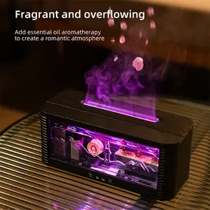 2026 New Model 7 Color LED Night Light Home Cold Mist Waterfall Flowing Humidifying Aromatherapy Diffuser Simulated Flame Landscape Humidifier