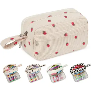 Big Capacity Pencil Case Pencil Pouch Pen Case School Supplies Cute Pencil Box Pencil Bag for Teen Girls Boys Women Man (Strawberry Beige)