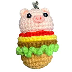 Cute Burger Piggy Crochet Keychain K032
