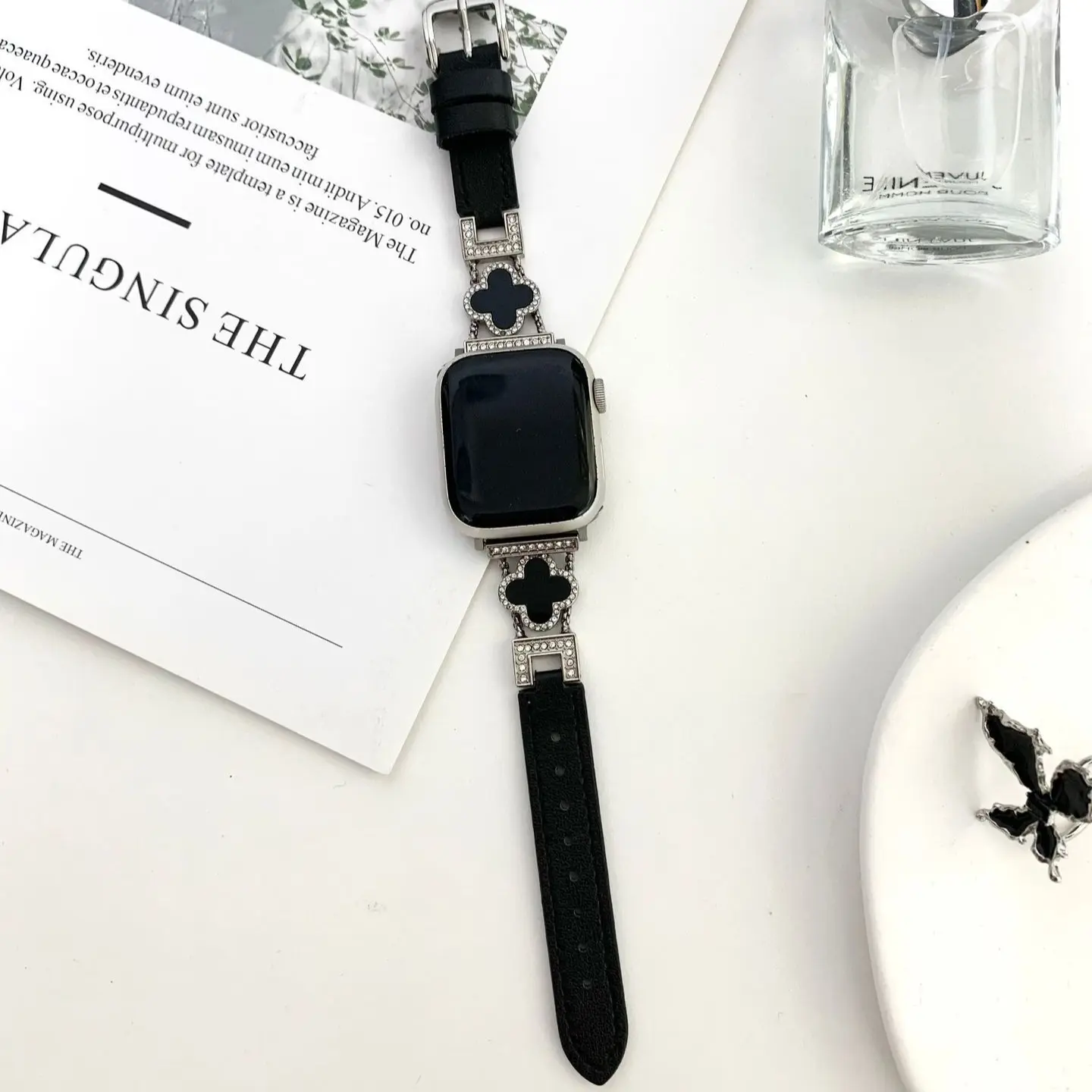 Black + Silver Four-Leaf Clover