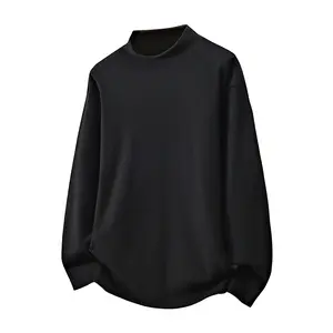 Men's solid-color velour mock neck long-sleeve base layer for spring and autumn, crafted from 94.6% polyester and 5.4% spandex, is suitable for both outer wear and layering as daily casual men's clothing.