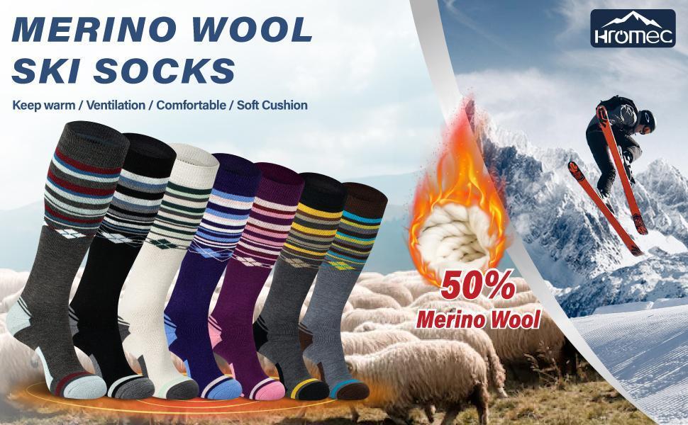 No More Cold Feet! 2 Pair Thermal Ski Socks for Men & Women, Wool Blend Knee High Design