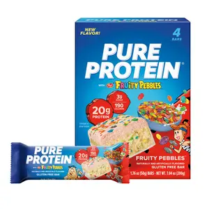 (A)Pure Protein Fruity PEBBLES Protein Bars – 4 Count, 20g Protein, 3g Sugar, Low Sugar High Protein Snack, Gluten-Free