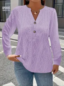 Women's V-Neck Long Sleeve Loose-Fitting Casual Top, Fall & Winter Fashion, Comfortable Daily Wear, Stylish Women's Clothing