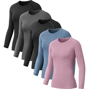 NebuKinex 5 Pack Women's Compression Shirt Long Sleeve Workout Tops Athletic Baselayer Quick Dry Gym Yoga Running T-Shirt