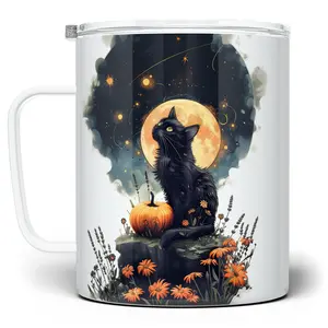 LOFTIPOP Mystical Black Cat Full Moon Mug, Spooky Halloween Fall Cup, Designed and Printed in the USA by Loftipop