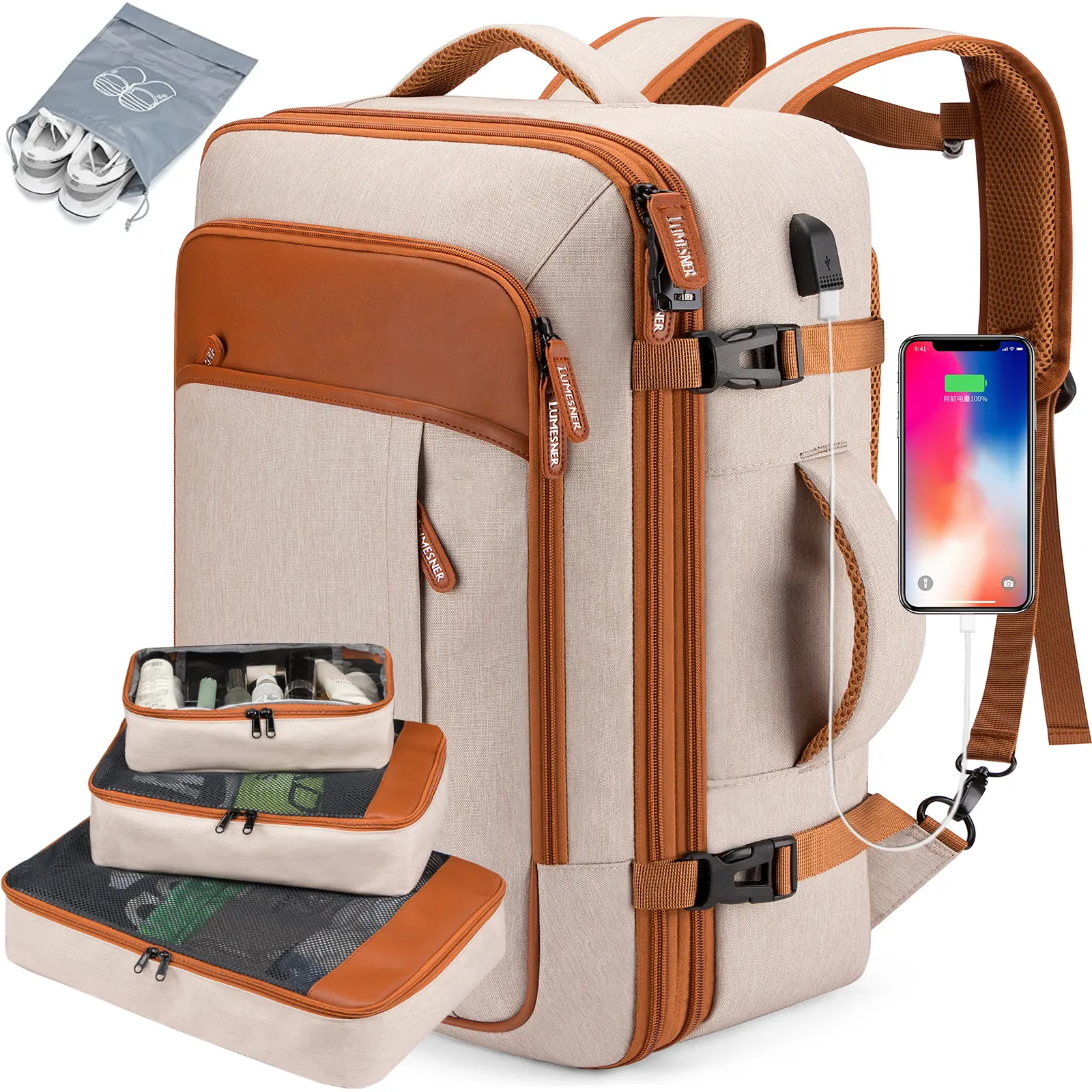 40L Travel Backpack with HiddenStraps 17-lnch Carry-On Approved  WaterproofLuggage Featuring Packing Cubes Shoe PocketLaptop Compartment  forTikTokShopBacktoSchool - TikTok Shop