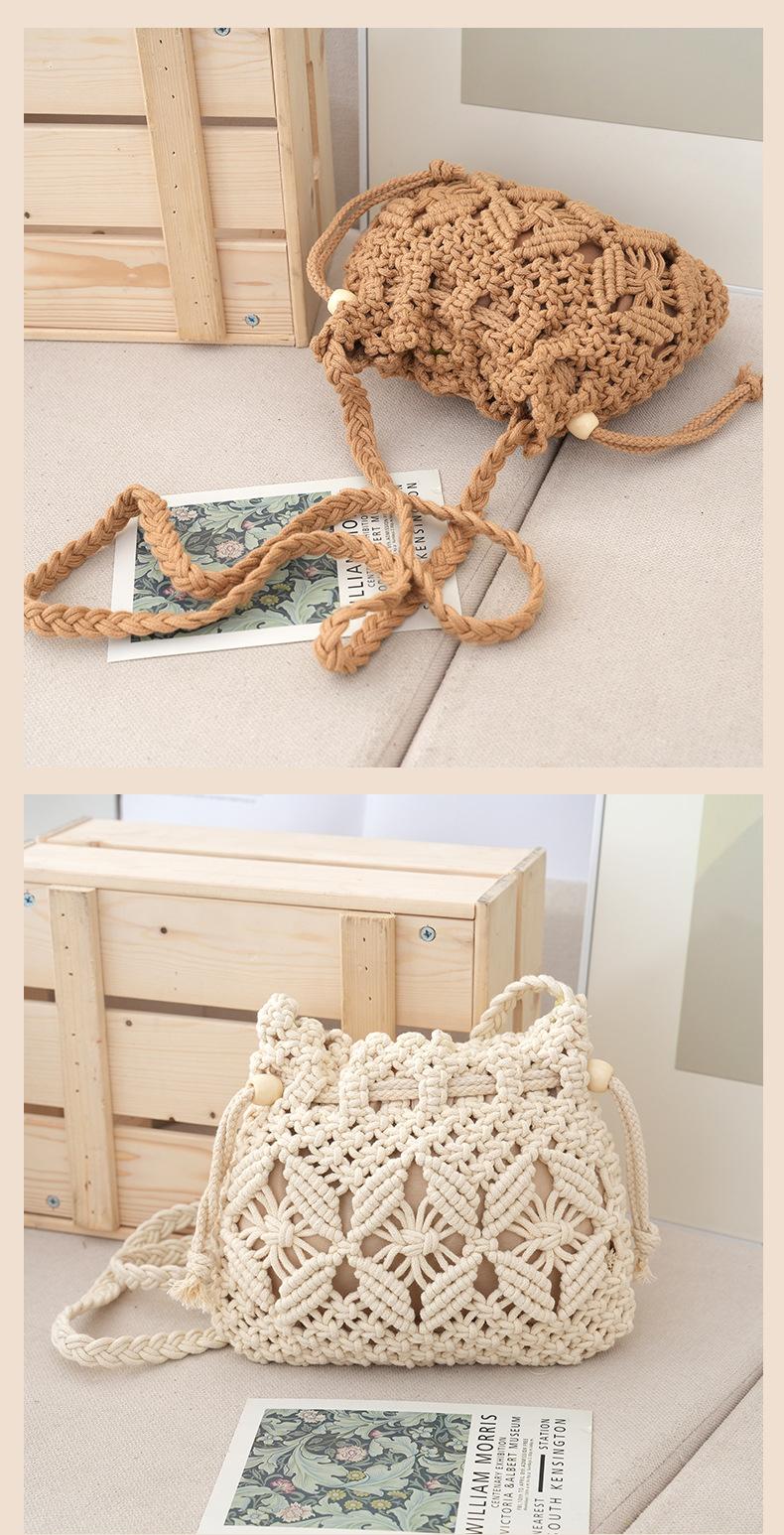 2026 New Summer Korean Style Drawstring Woven Lucky Bag Crossbody Bag Women's Popular Fashionable Versatile Straw Bag