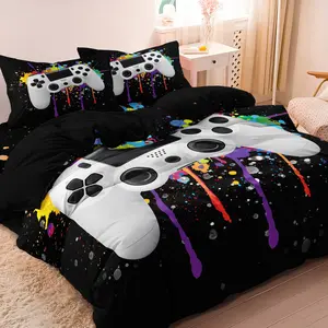 3pcs Set Boys Youth Fashionable Cool Video Game Controller Mouse Keyboard Headphone Pattern Bedding Duvet Cover Set - Modern Gamepad Print -   - (1Duvet cover+2Pillowcase，No quilt)