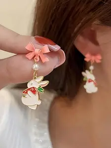 Cute Rabbit Design Earrings, Fashionable Earrings for Women & Girls, Trendy All-match & Exquisite Jewelry for Birthday Gift