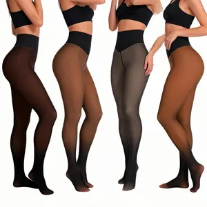 New Compression Waistband,4 shandes Women's Plush Lined Tights - Winter Thermal Sheer Leggings with Fake Translucent Look, Soft Fleece Inner,Winter Basic Casual Pantyhose