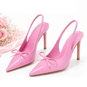 Patent Leather Slingback Pumps for Women Pointed Toe Stiletto Heel with Bow Detail Elegant Slingback High Heels Fashion Statement Footwear for Weddings Parties & Formal Occasions