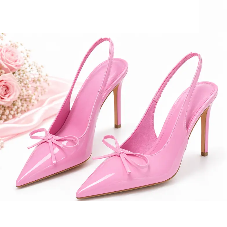 AOSPHIRAYLIAN Women's Elegant Patent Leather Ankle Slingback Heels - Pointed Toe, Stiletto Heel, Bow Detail, Plain Design, Sleek Lines, Bold Glossy Finish for Weddings, Evening Fashion Events