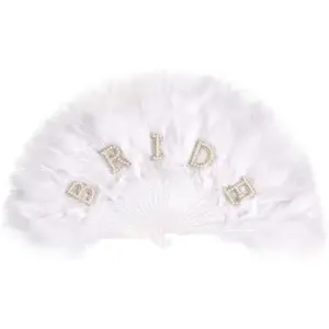 Folding Hand Fan for Ladies, Bride To Be Gift Fake Feather Fan for Wedding Guests, Folding Fake Feather Handheld Fan for Burlesque, Stage Plays Bridal Fake Feathered Fan Wedding Party Essential Photography Props Bridal Accessories Wedding Photo Props