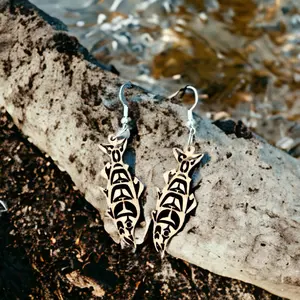 Wooden salmon earrings