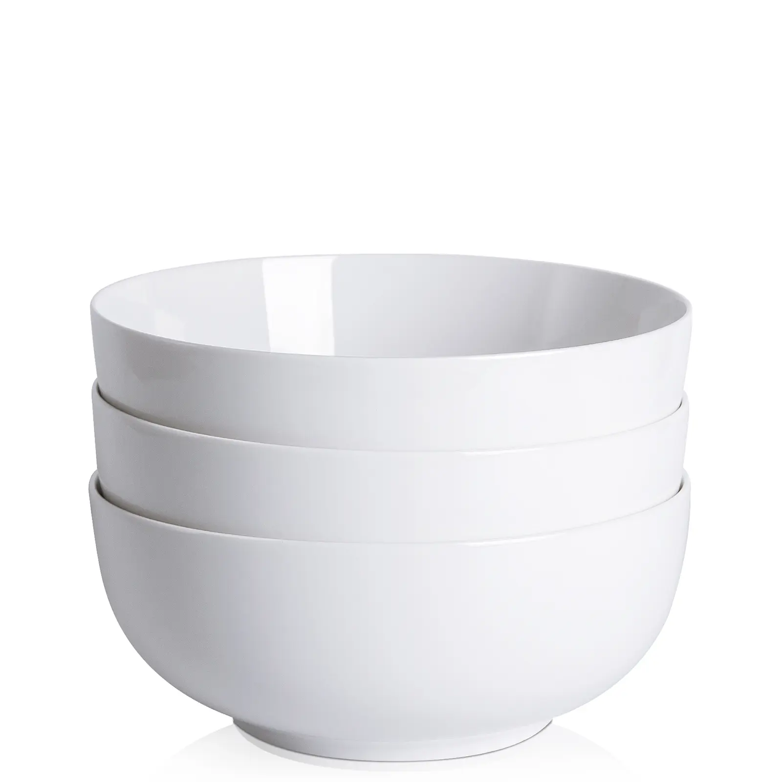 64 oz Ceramic Food Bowl Set - 3-Piece Professional Tableware, 8in Large Stylish Lightweight White Porcelain Bowls with Curved-Edge Grip, Oven-Microwave-Dishwasher Safe, Durable for Serving, Baking, Soup