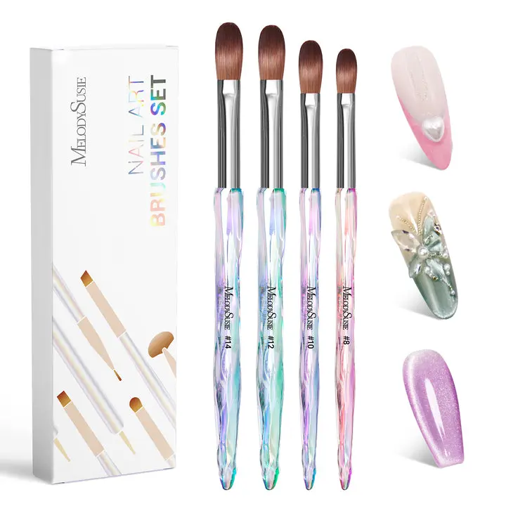 MelodySusie 4Pcs Acrylic Nail Brush Set - Size 8/10/12/14 Professional Nail Brushes for Acrylic Application Acrylic Powder Nail Extension and 3D Nail Carving