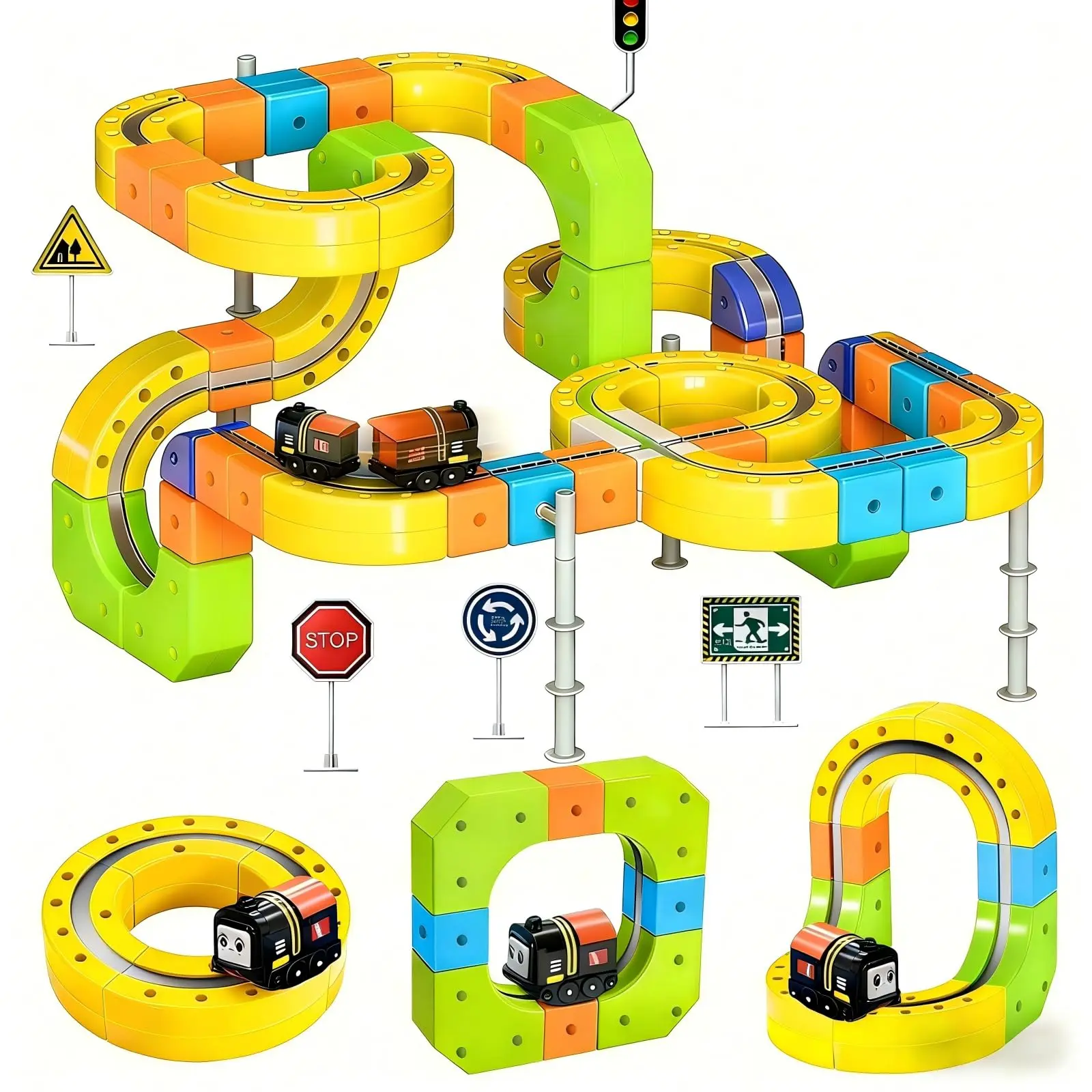 Upgraded Train Track Set for Kids, Gravity Race Track Toy with 2 Rechargeable Trains, STEM Building Set with Vertical Climb & Upside-Down Tracks, Gifts for Boys Girls Ages 3-12