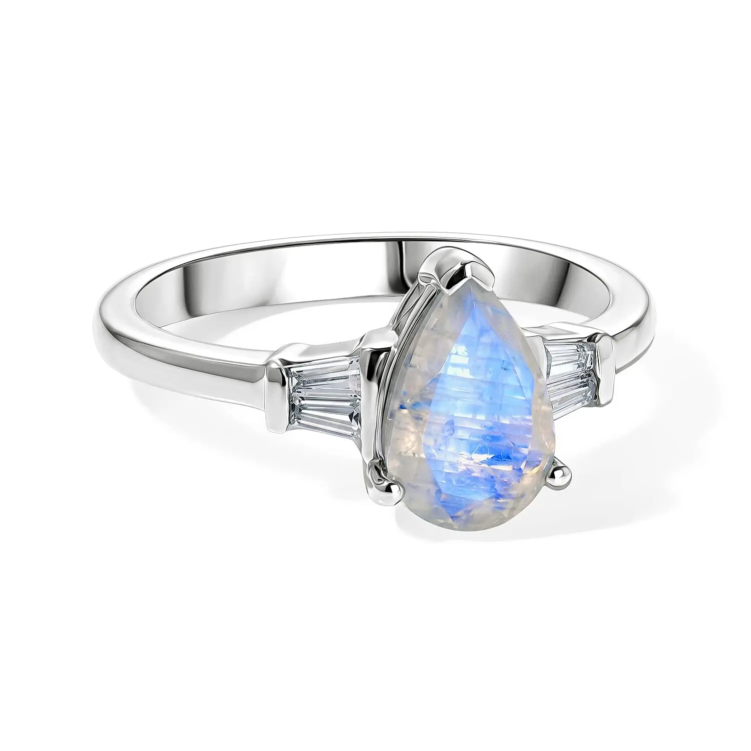 EverTrue Rainbow Moonstone and White Zircon 1.50 ctw Ring in Platinum Bond (Size 10)