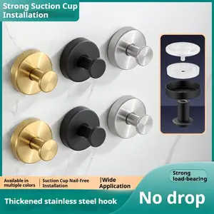 [4pcs]Stainless Steel Suction Cup Hooks No-Drill No-Damage Vacuum Suction Hooks Kitchen Bathroom Bedroom Essentials Clothes Hooks Towel Hooks Organiser