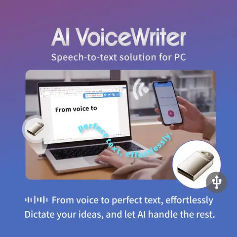 AI VoiceWriter – Smart Dictation & AI Writing Assistant for Windows & Mac with USB Dongle & Mobile App for Voice Input, Proofreading, Rewriting & Multilingual Support