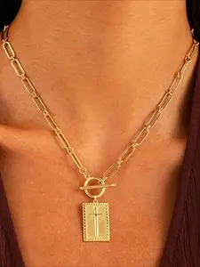 1pc Women's Unique Paperclip Cross Charm Necklace - Durable Metal Chain, Perfect for All Seasons, Great for Office Looks, Weekend Getaways & Mother's Day Gifts