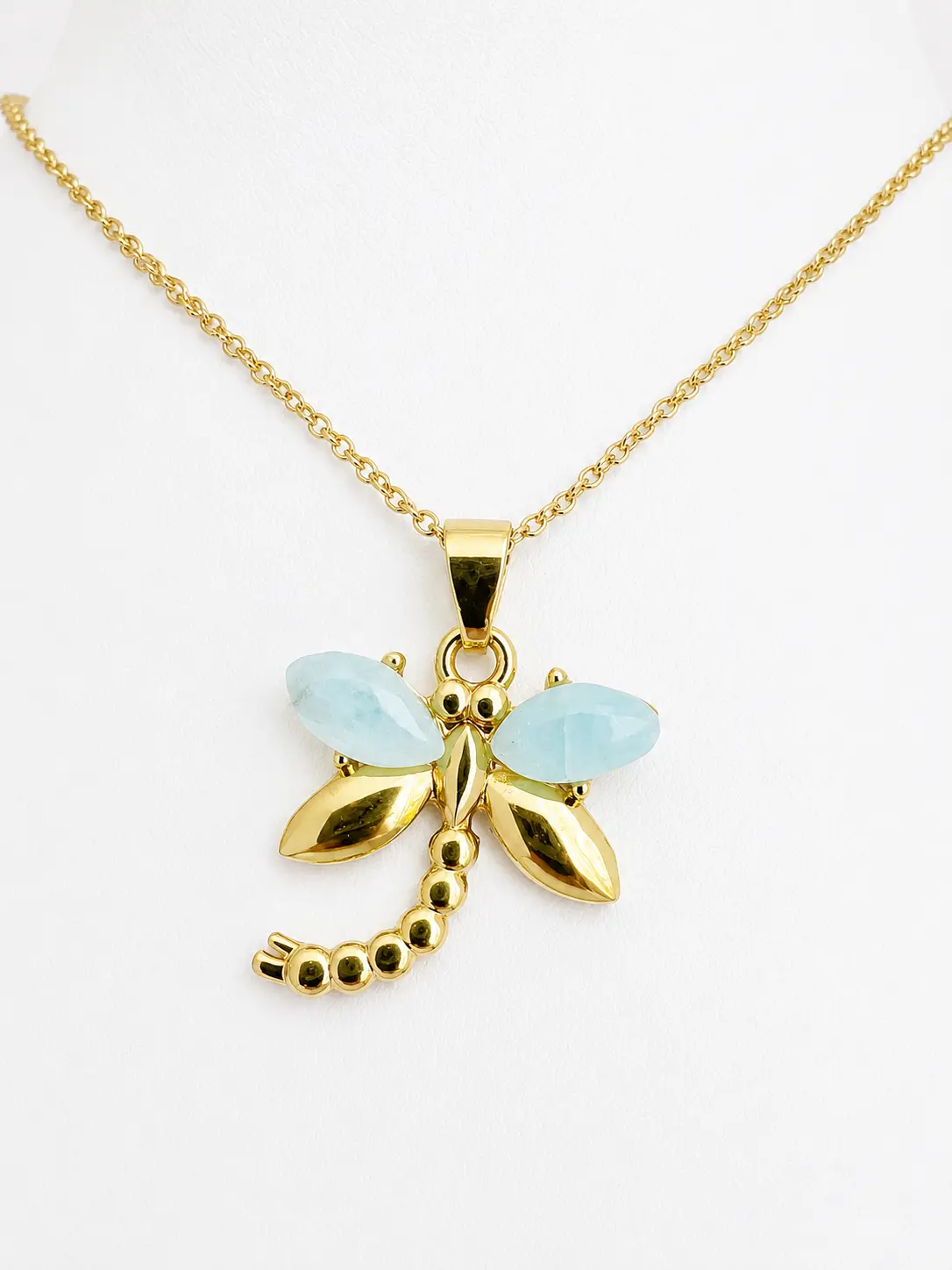Larimar Dragonfly Necklace – Genuine Dominican Larimar Pendant | Waterproof Everyday Jewelry