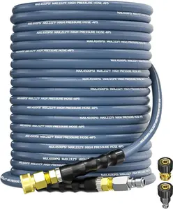 KARHDIR Pressure Washer Hose 100FT 3/8" for Cold and Hot Water 212°F, with Swivel Quick Connect, 4500PSI Kink Resistant Grade Steel Wire Braided, Power Washer Hose With 2pcs M22-14mm Adapter